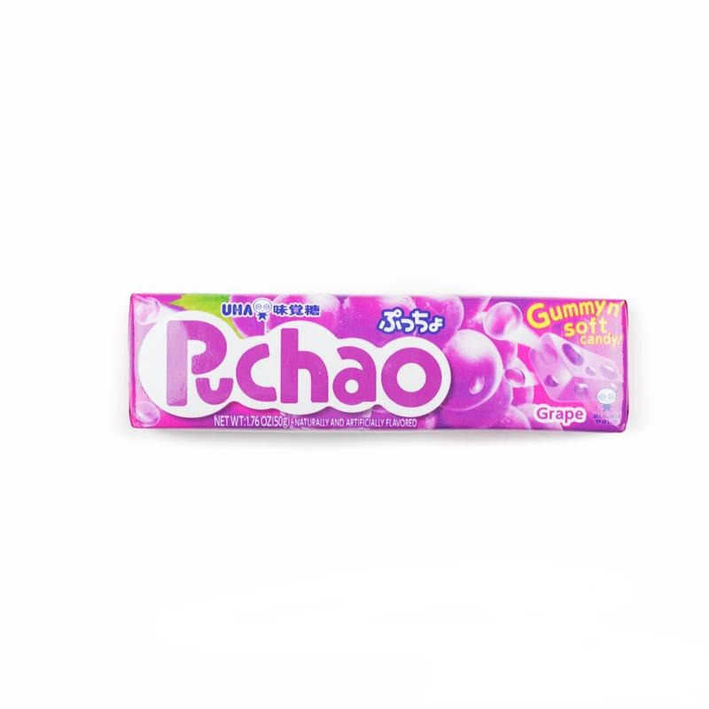 Uha Mikakuto Japan Puccho Puchao Chewy Candy Various Flavors, 10 Pieces Chewy Uha Grape Front Packaging