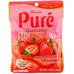A package of Kanro Pure Gummy Premium Sweet Japanese Strawberry gummies, in a pink and red stand-up pouch with illustrations of fresh strawberries and gold accents.