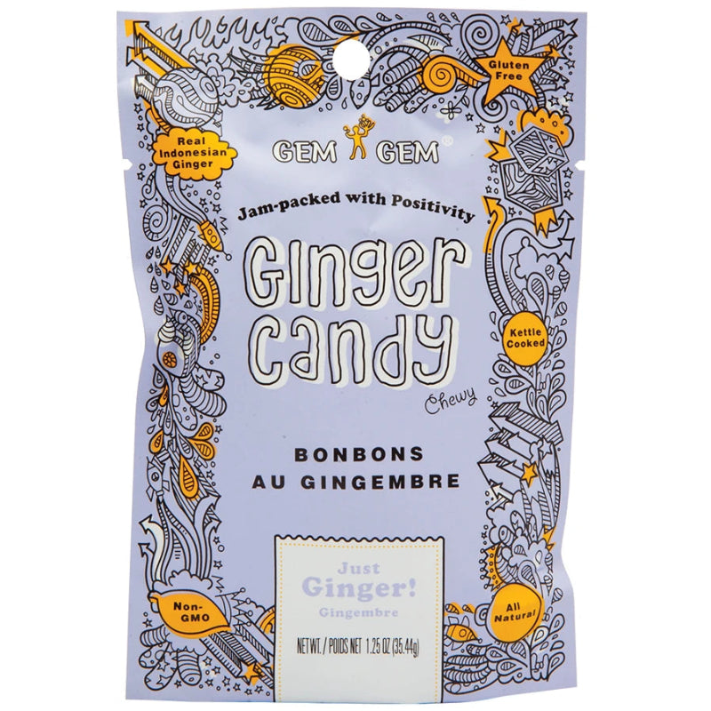 Ginger candy package with decorative design on a white background