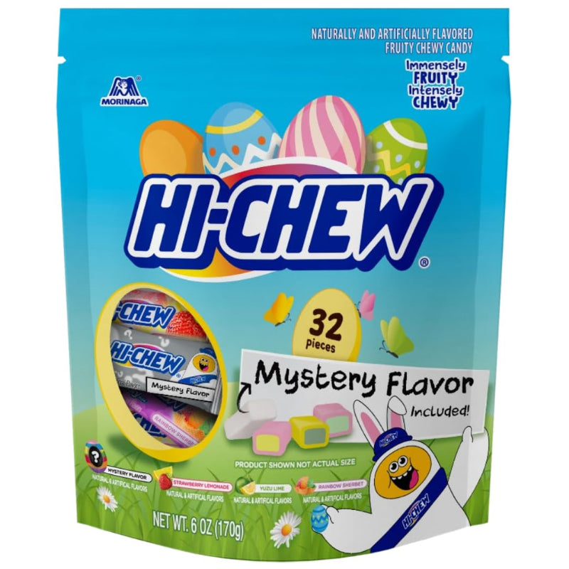 HI-CHEW candy package with colorful design and text on a white background