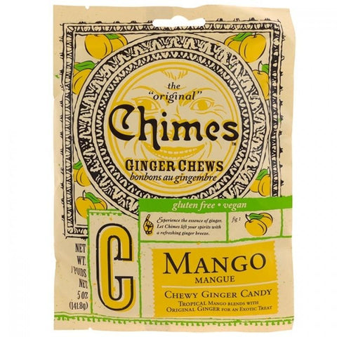 Chimes Ginger Chews Chewy Candy with Mango, 5 oz Packaging Front