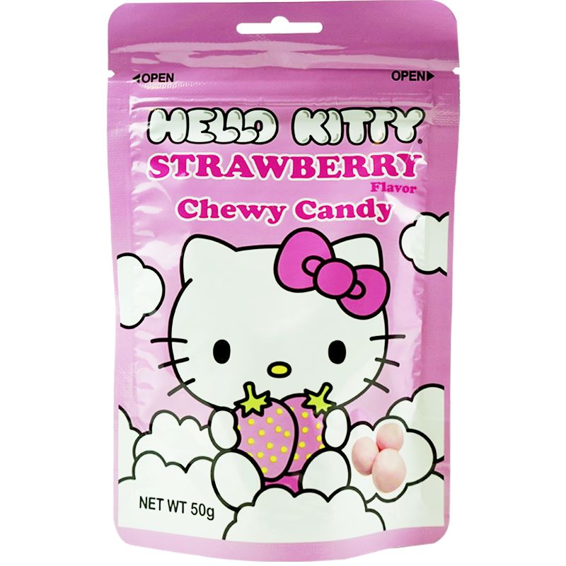 Hello Kitty Sanrio Chewy Candy Strawberry and Milk Flavors Chewy Sanrio Strawberry Milk Front Packaging