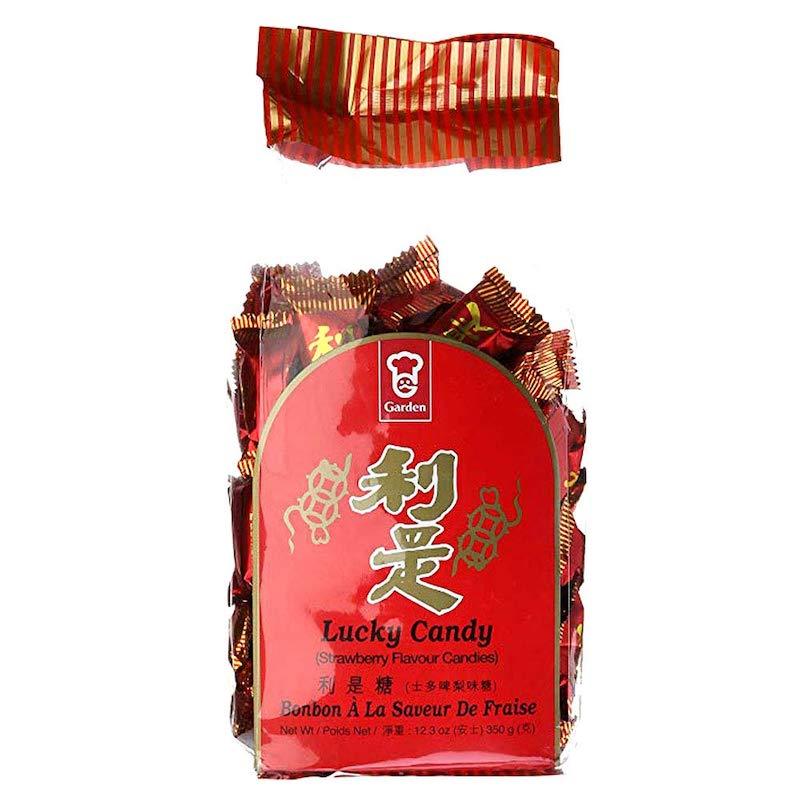 Garden Lucky Strawberry Hard Li Shi Candy, 12.3 oz Front Packaging