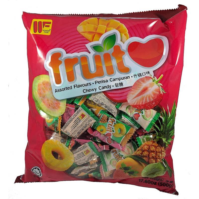WonderFood Fruit Love Assorted Chewy Candy Pineapple Mango Strawberry Guava Heart 17.6 oz Front Packaging