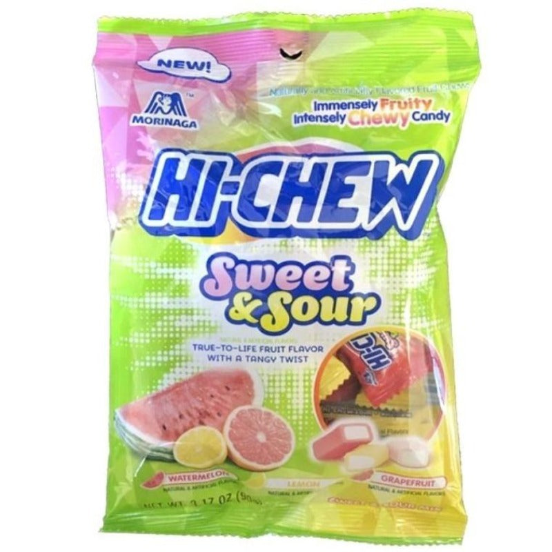 Morinaga Japan Hi Chew Sweet and Sour Chewy Candy, Watermelon, Grapefruit and Lemon, 3.17 oz Front Packaging