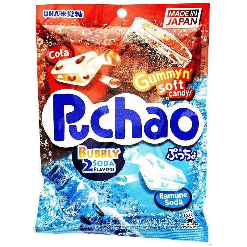 Puccho Puchao Uha Mikakuto Chewy Candy Cola and Soda Flavor Bits Front Packaging