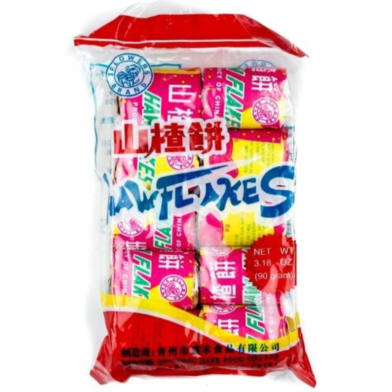 Hawflakes Traditional Chinese Hard Fruit Candy, 10 rolls, 3.17 oz by 3 Flowers Brand Chewy Packaging Front