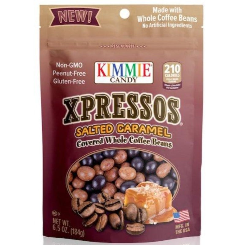 Kimmie Candy Xpressos Natural Salted Caramel Covered Espresso Coffee Beans 6.5 oz Bag