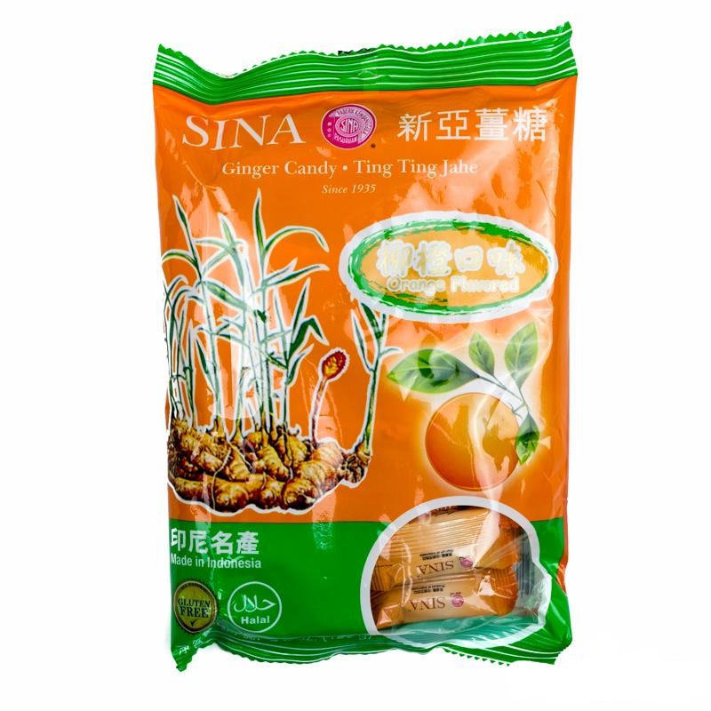 Sina Ting Ting Jahe Ginger Chewy Candy with Orange, 4.40 oz Front Packaging