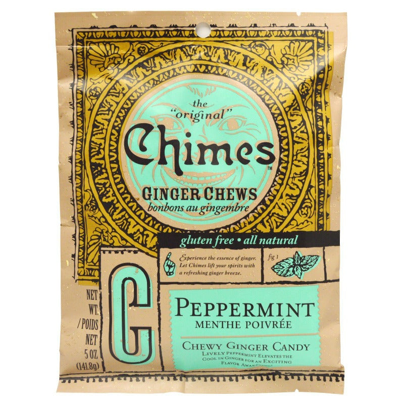 Chimes Ginger Chews Chewy Candy with Peppermint, 5 oz Packaging Front
