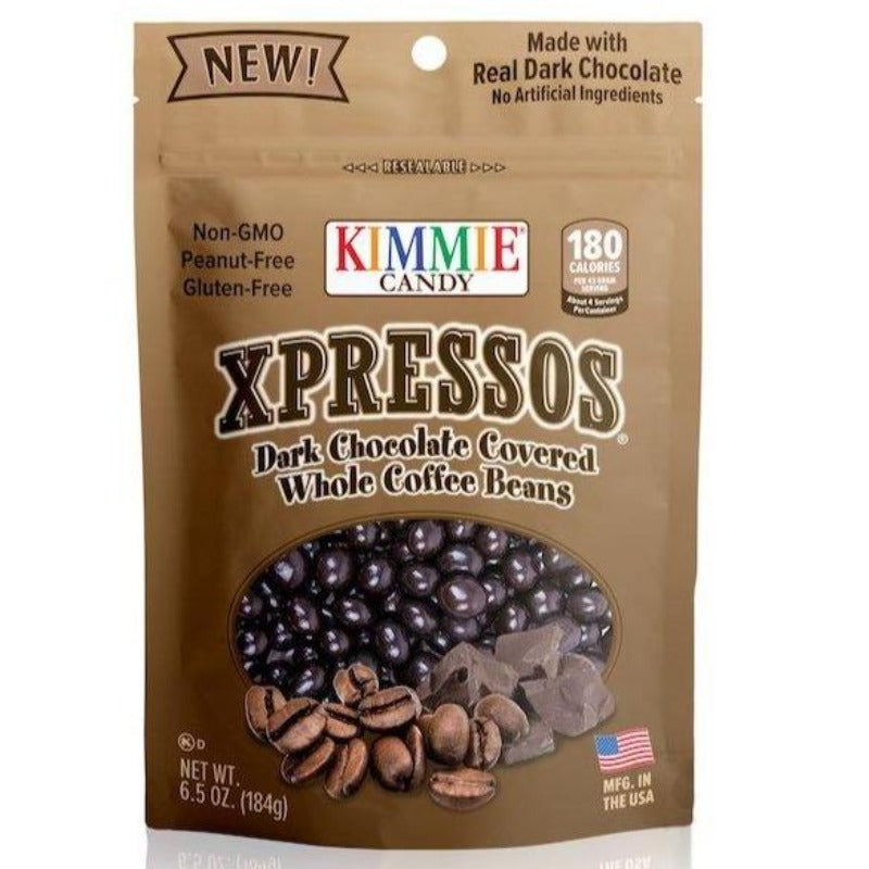 Kimmie Candy Xpressos Natural Dark Chocolate Covered Espresso Coffee Beans 6.5 oz Bag