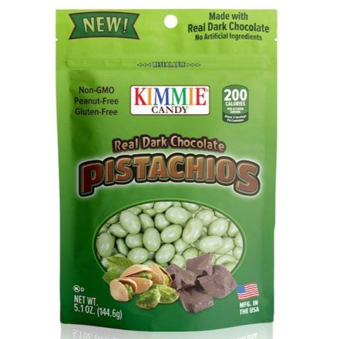 Kimmie Candy Dark Chocolate Pistachios 5.1 oz Bag Front Packaging